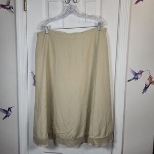 Ashley Stewart Linen Blend Midi Skirt Tan Beige Plus Size 18W Boho Coastal